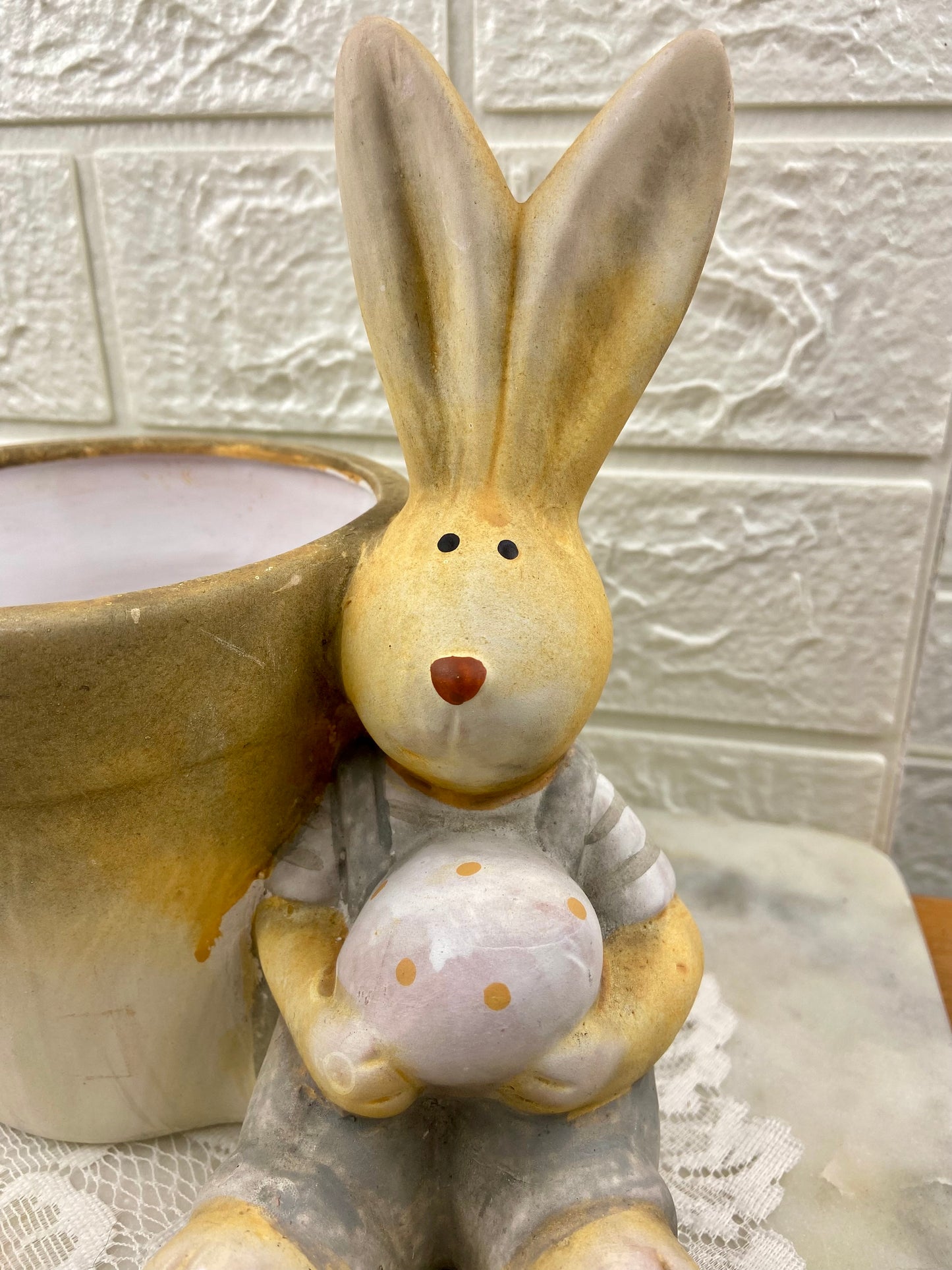 Hand Painted Easter Bunny Planter | Bisque Finish