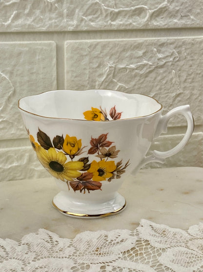 Bone Porcelain Teacup by Royal Albert | Sunflower Pattern