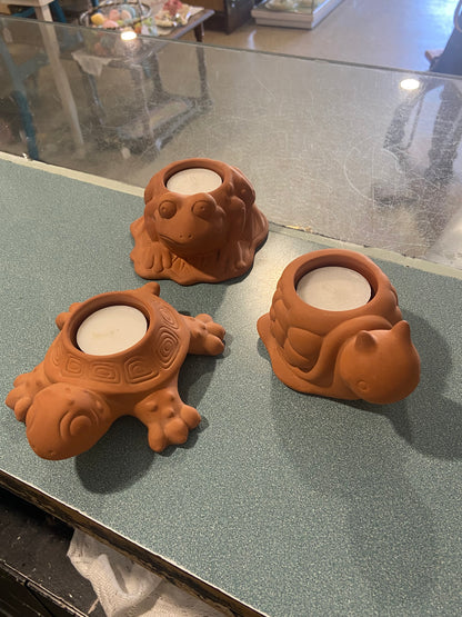 Retired Terracotta Tea Light Votive by Partylite | Turtle Frog Snail