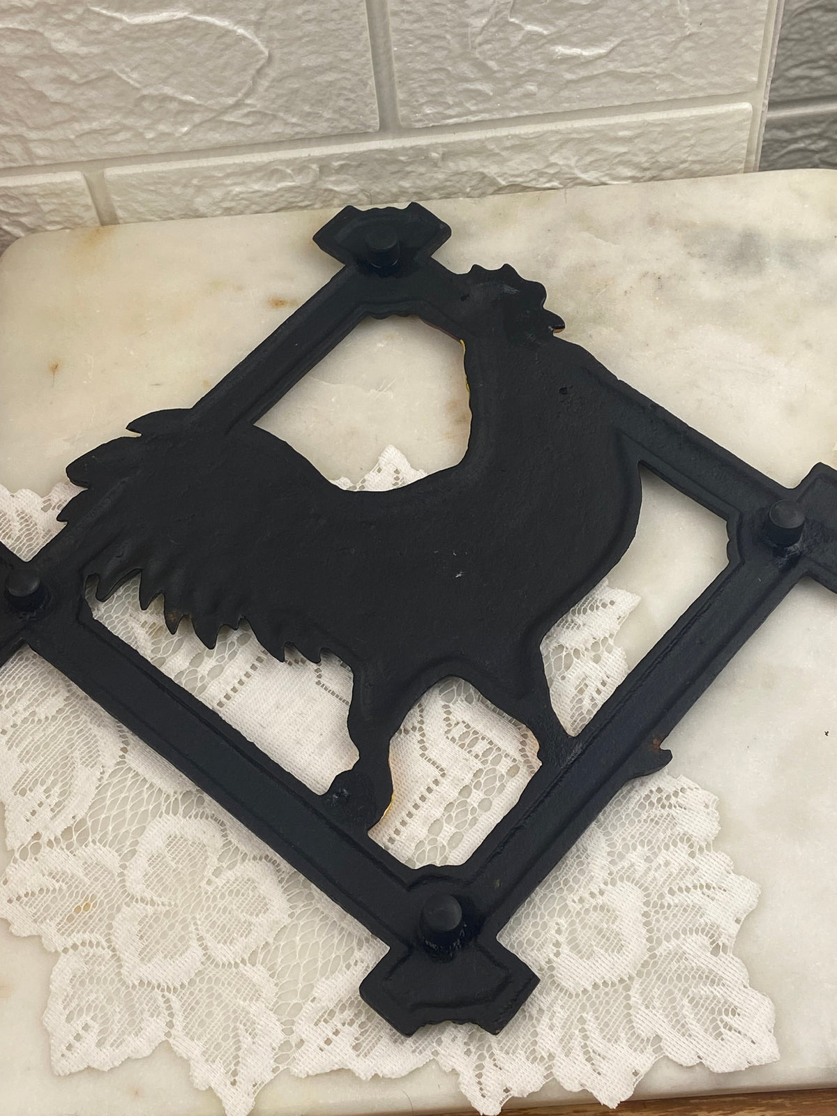 Hand Painted Cast Iron Rooster Trivet
