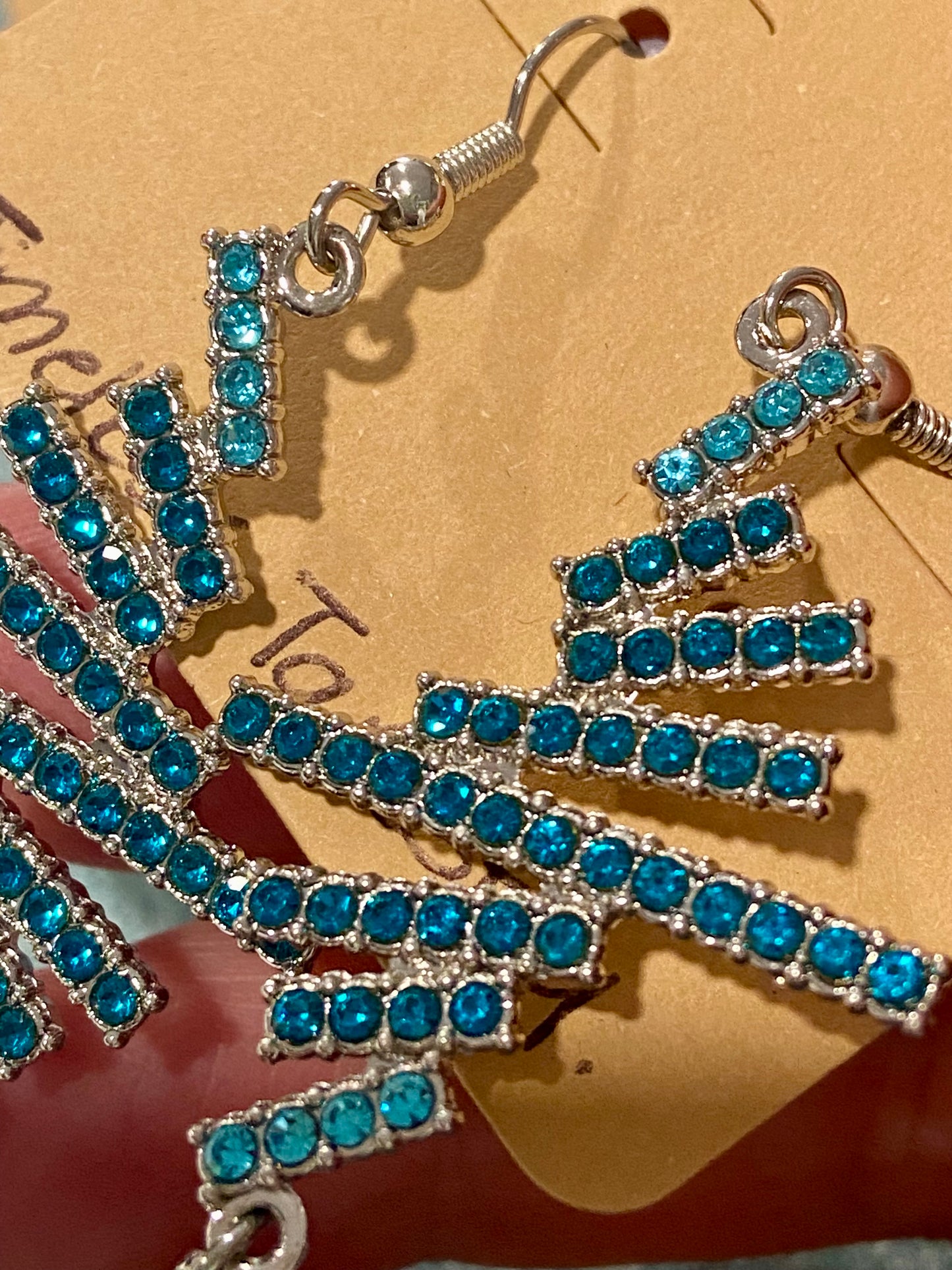 Timeless Tapestry Sparkling [Hooks] Silver-Tone Dangle Earrings with Sea Blue Rhinestones