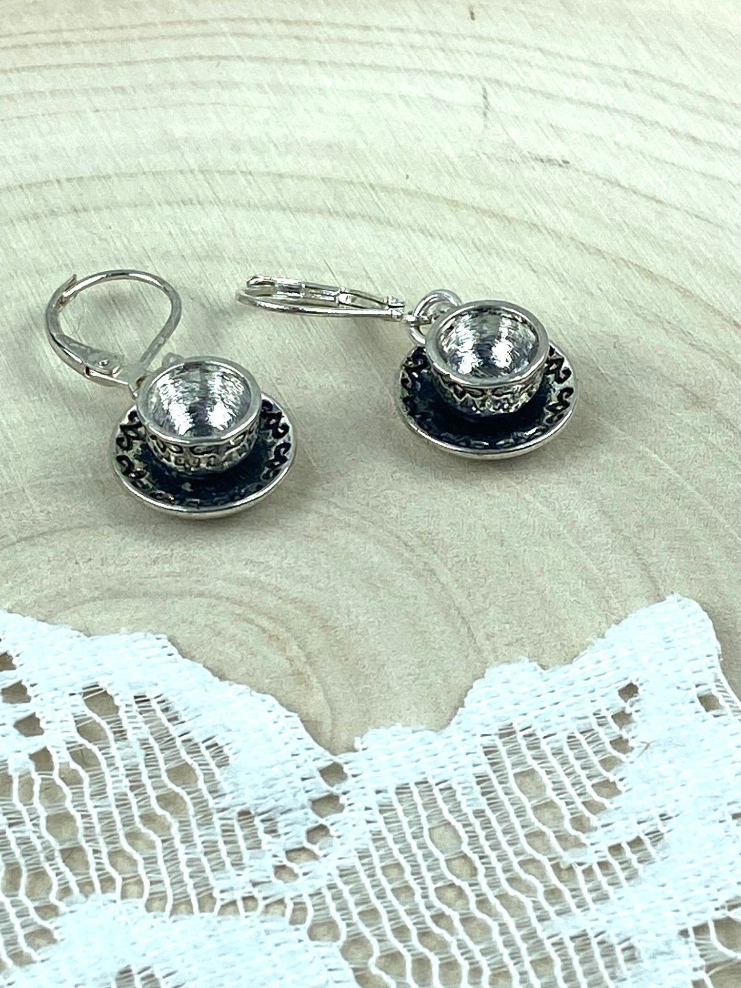 Pair of Metal Teacup Earrings [Latch Backs]