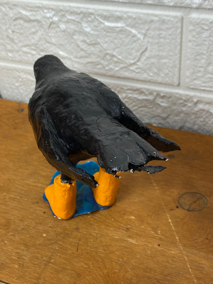Handmade Paper Mache Crow in Rain Boots