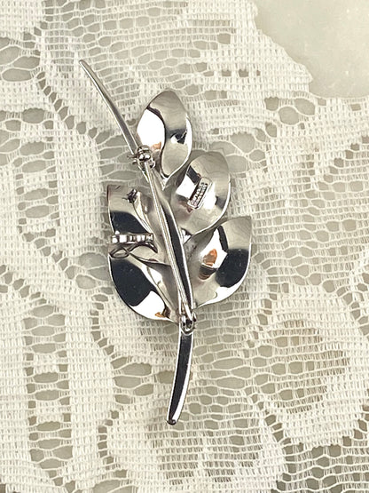 Sterling Bond Boyd Designer Brooch | Brushed Silver Leaves with Stem