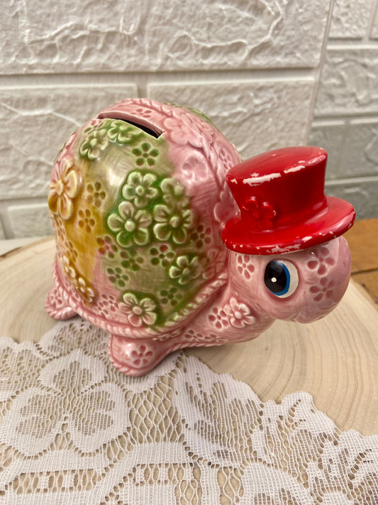 Pink and Green Ceramic Snail Coin Bank
