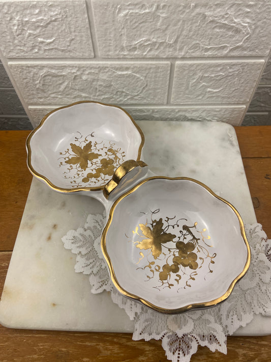 Hand Painted Italian Porcelain Double Snack Dish