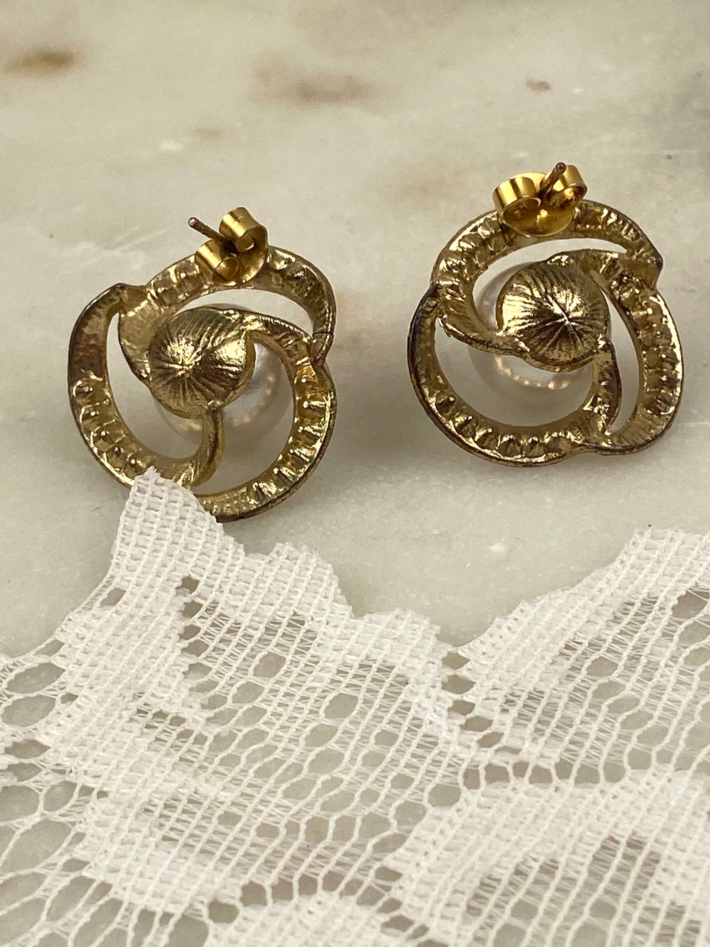Gold-Tone Earrings with Rhinestones and Faux Pearl for Pierced Ears [Posts]