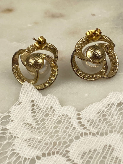 Gold-Tone Earrings with Rhinestones and Faux Pearl for Pierced Ears [Posts]