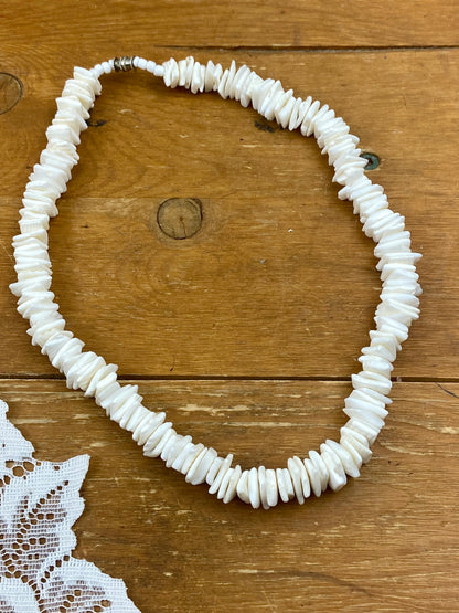 Beach Style White Puka Shell Necklace 17.5”
