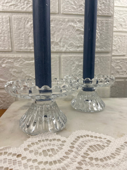 Pair of Pressed Glass Candle Holders with Fluted Rim