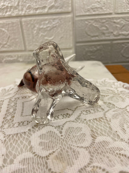 Art Glass | Burgundy and Clear Hand Made Glass Bird on a Branch Figurine or Paperweight