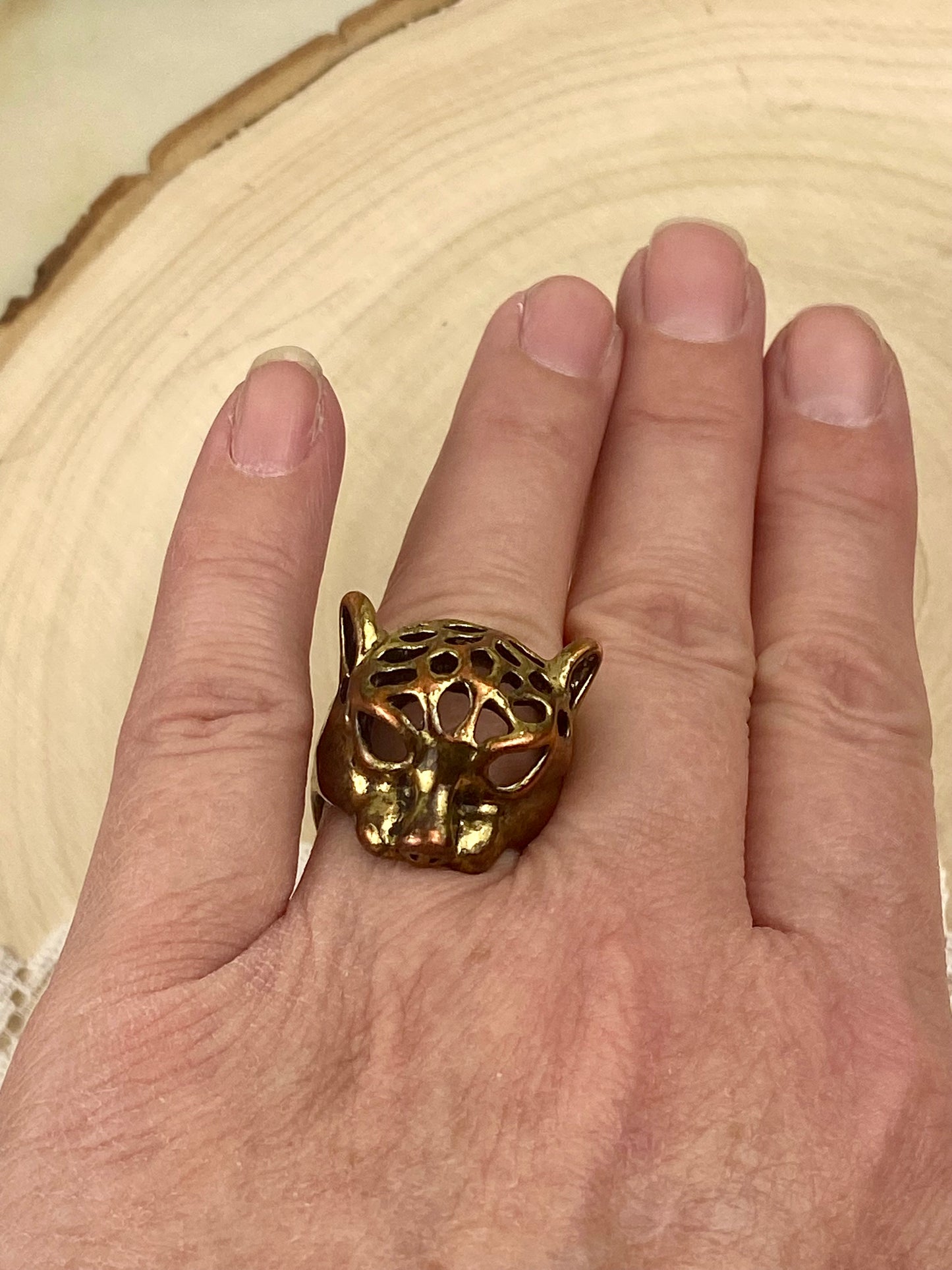 Brass Panther Head Ring [Size 8]