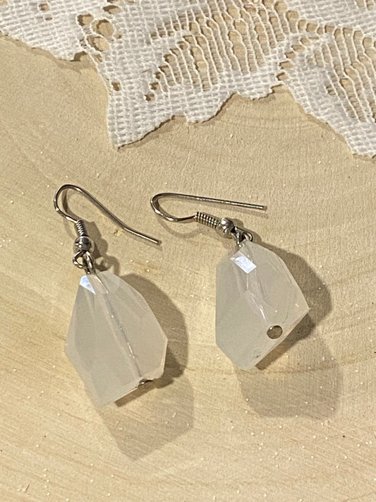 Milky White Lucite Block Earrings [Hooks]