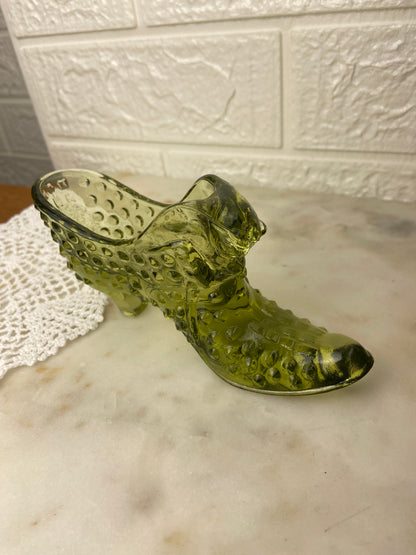 Fenton Glass Hobnail Shoe with Cat's Head