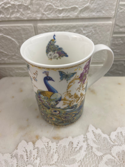 Porcelain Coffee Mug with Peacock Design by Summer River