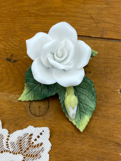Small White Porcelain Rose on a Branch