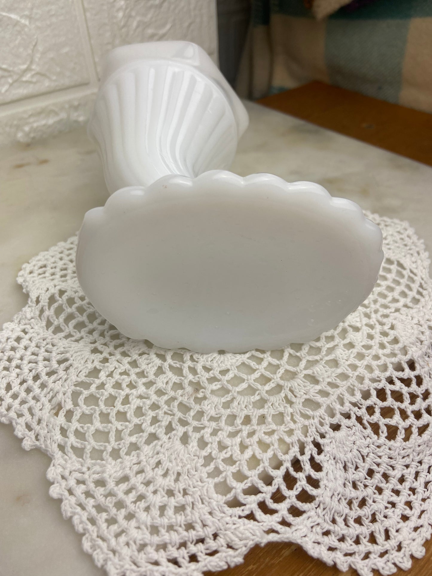 Milk Glass Cornucopia Vase by Jeanette Glass