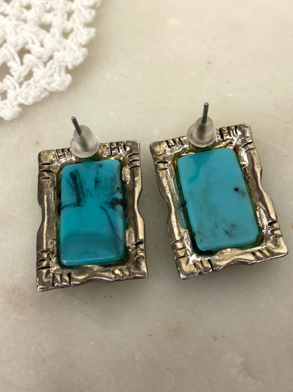 Faux Turquoise Metal Earrings [Posts]