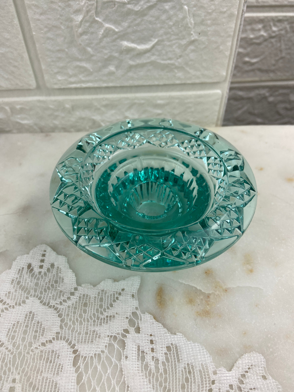 Sea Green Glass Candle Votive for Tea Lite or Tapered Candle