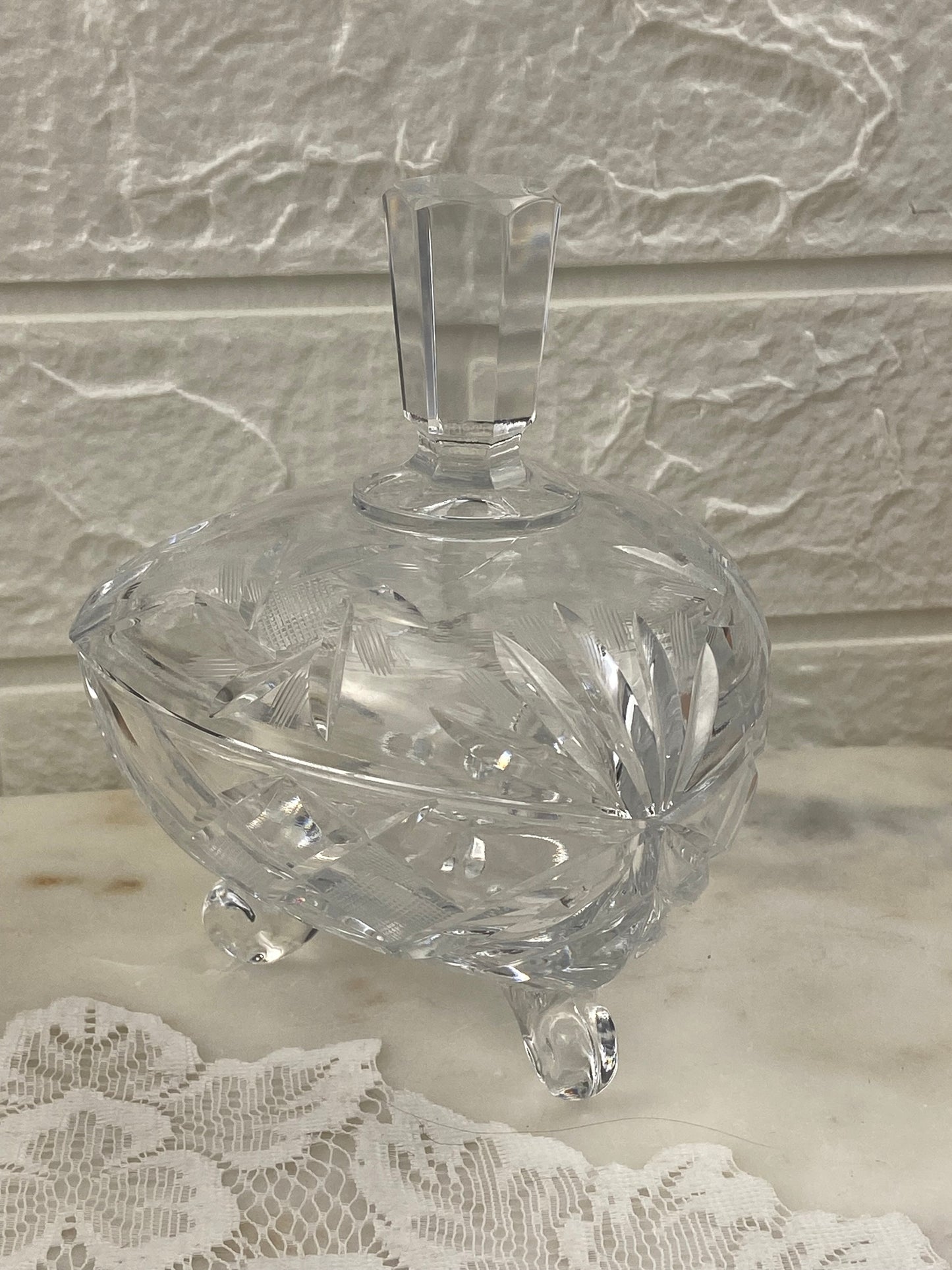 Crystal Footed Candy Dish with Spired Lid
