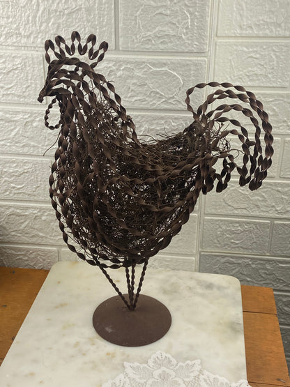 Twisted Wire Rooster Sculpture with Twig Filling