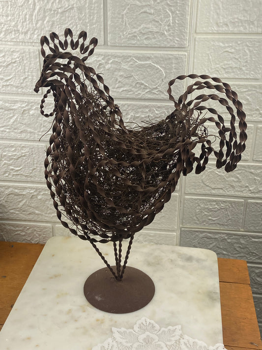 Twisted Wire Rooster Sculpture with Twig Filling