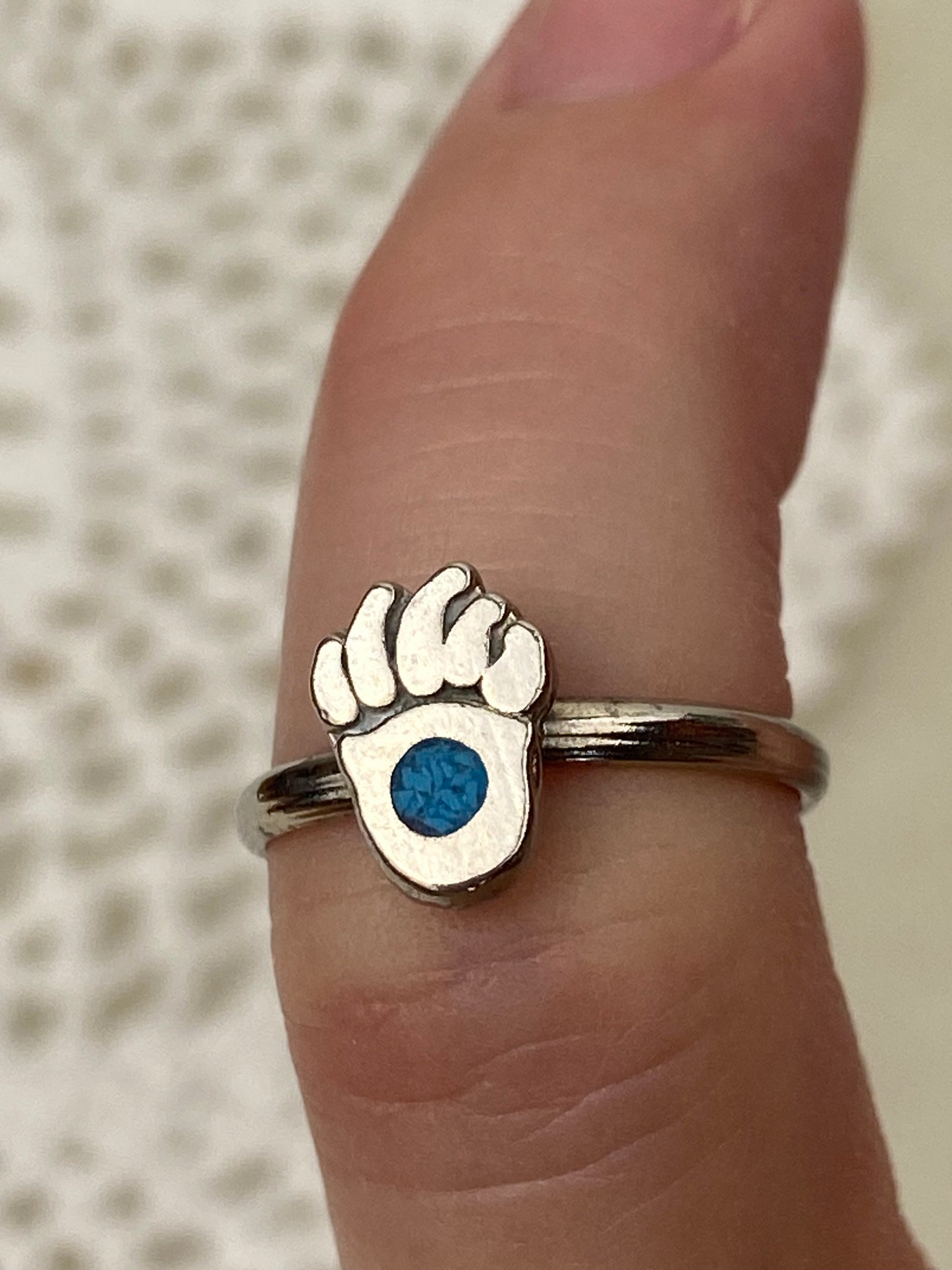 Small Metal Bear Foot Ring with Blue Stone