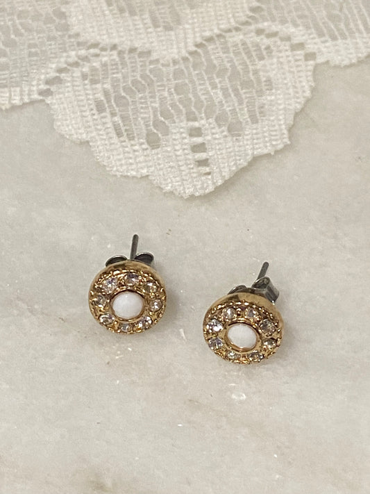 Small Round Earrings with White Enamel Centre [Posts]