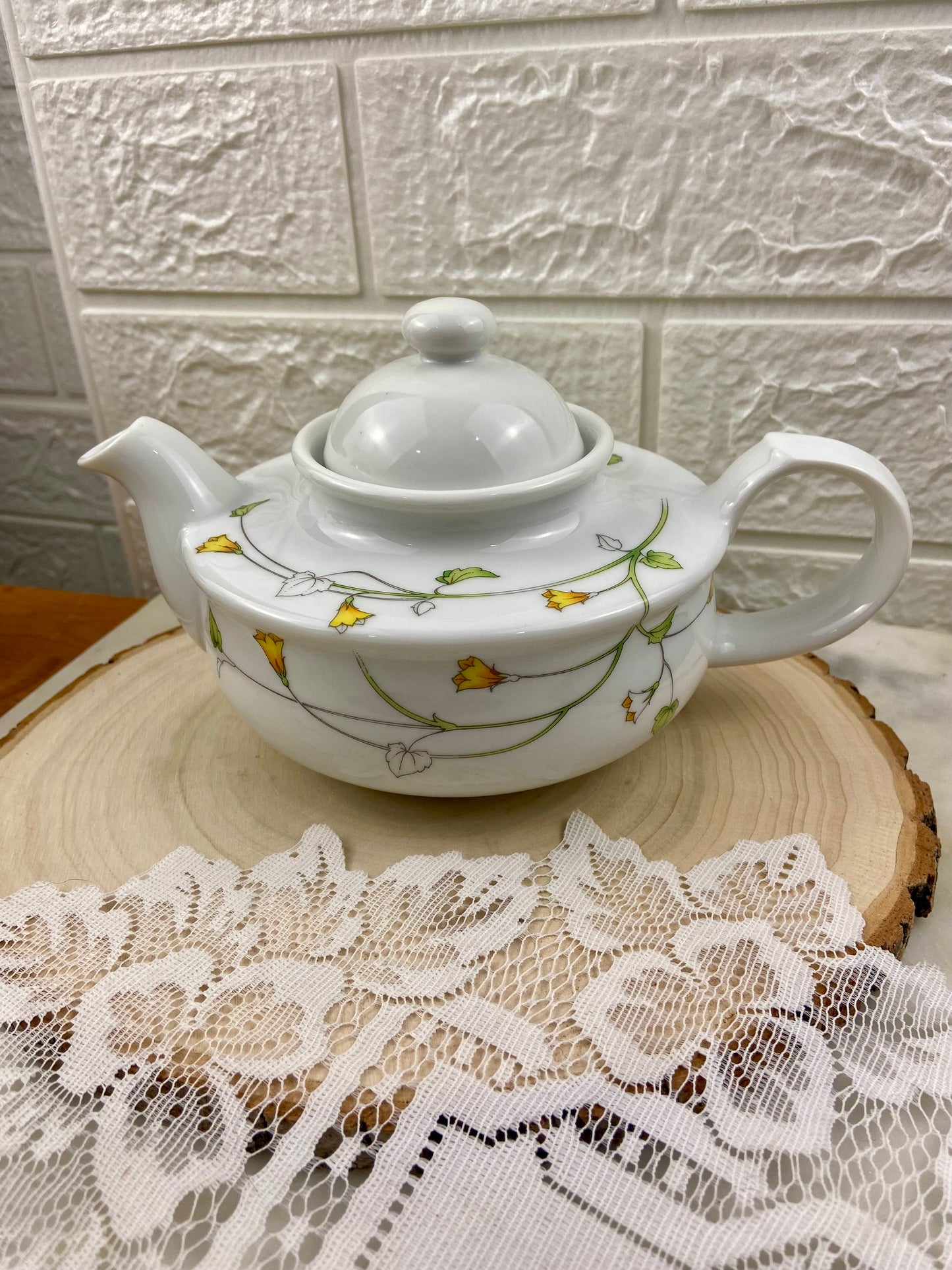 Toscany Prelude Collection Porcelain Teapot with Yellow Floral and Vine Pattern