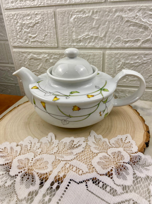 Toscany Prelude Collection Porcelain Teapot with Yellow Floral and Vine Pattern