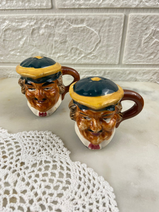 Pair of Porcelain Character Heads | Novelty Salt & Pepper Shakers