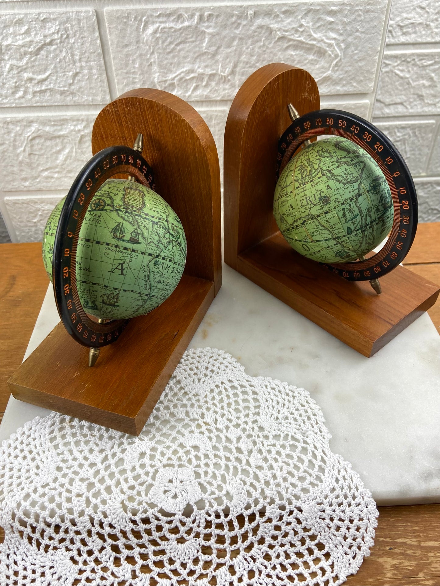 Pair of Old-World Spinning Globe Bookends