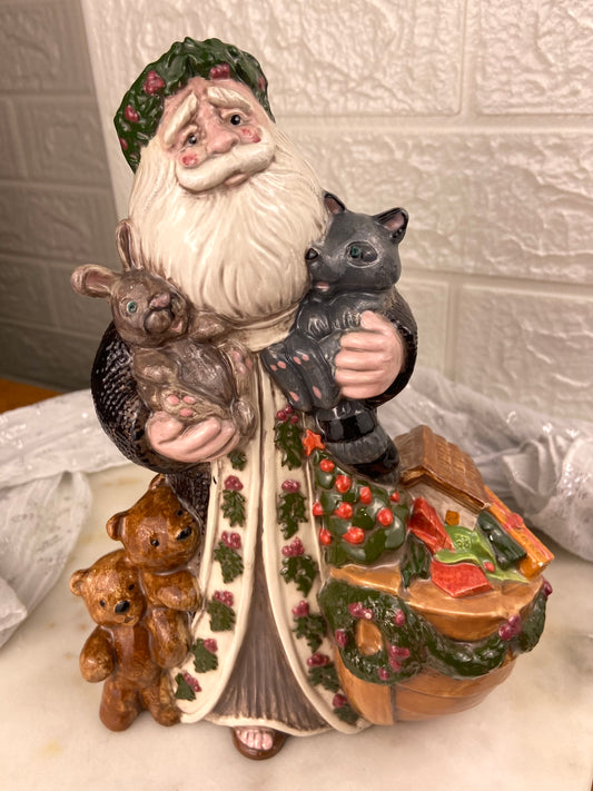 Handmade Old World Ceramic Santa with Toy Boat and Animals