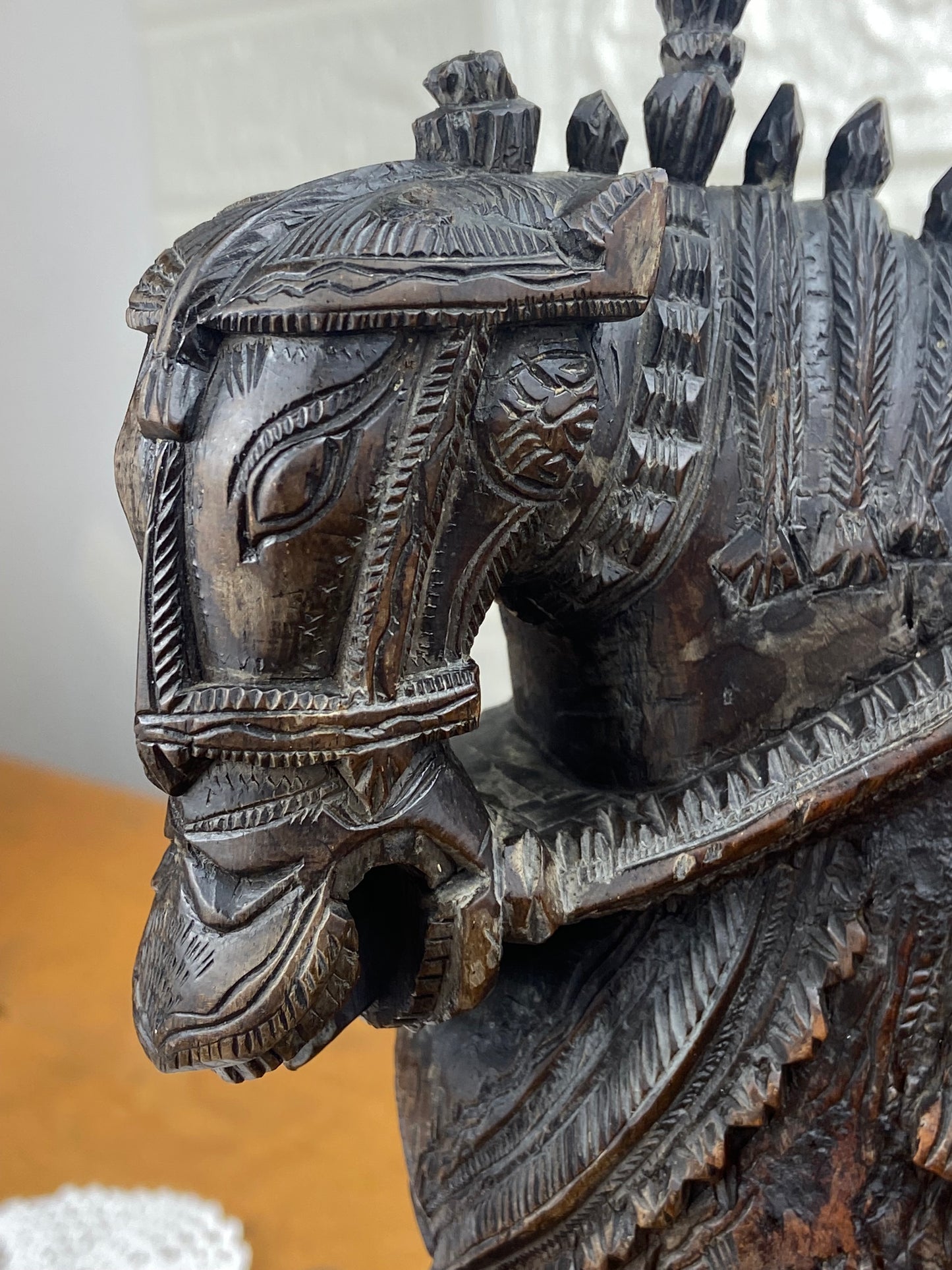 Carved Wooden Sculpture | Asiatic Warrior on War Horse