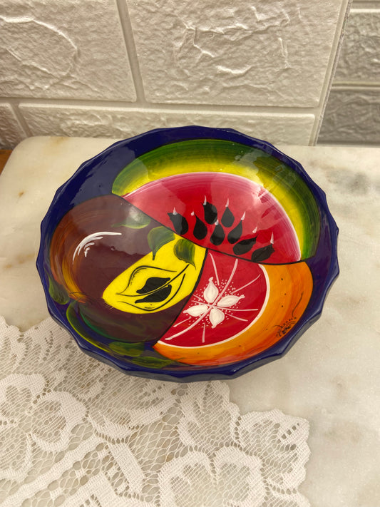 Glossy Hand Painted Pottery Bowl with 3 x Little Feet