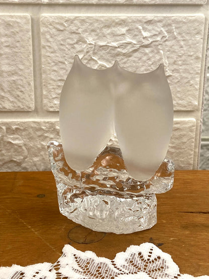 Vintage Reijmyre Glasbruk Crystal Owls Figurine / Paperweight