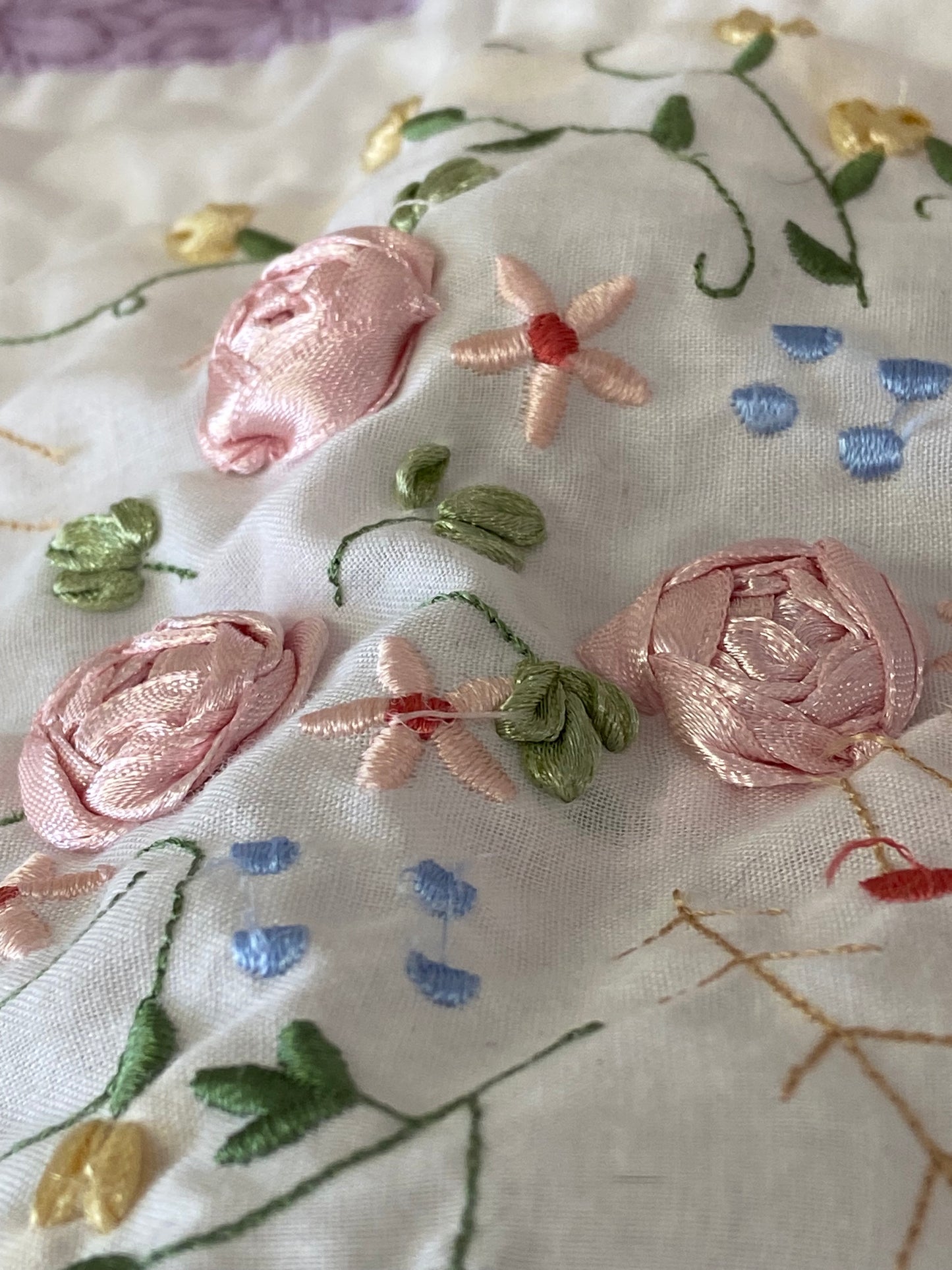 Pair of Quilted Pillow Shams with Ribbon Embroidery