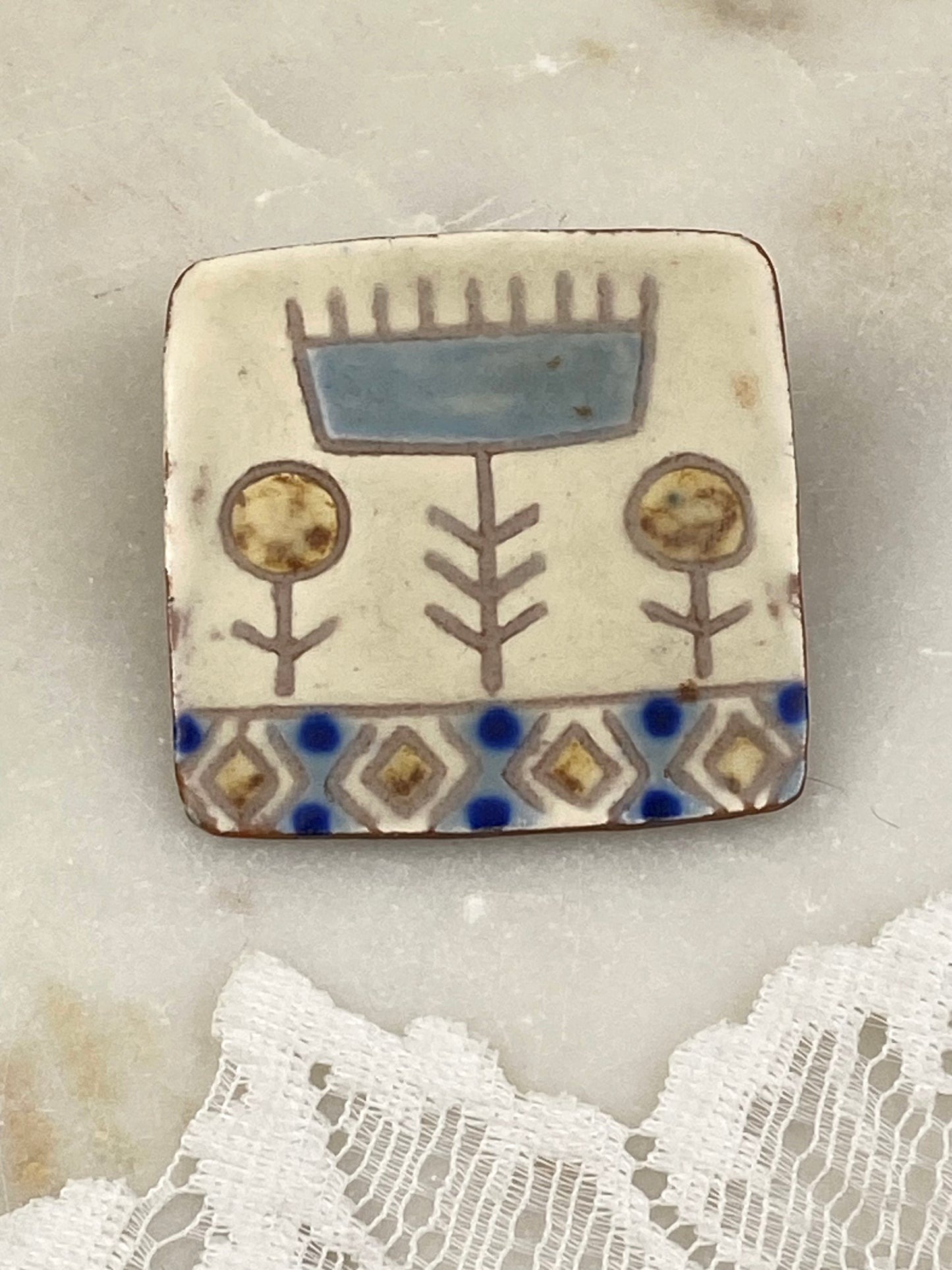 Hand Painted Clay Stick Figure Brooch by Karen og Aase of Denmark