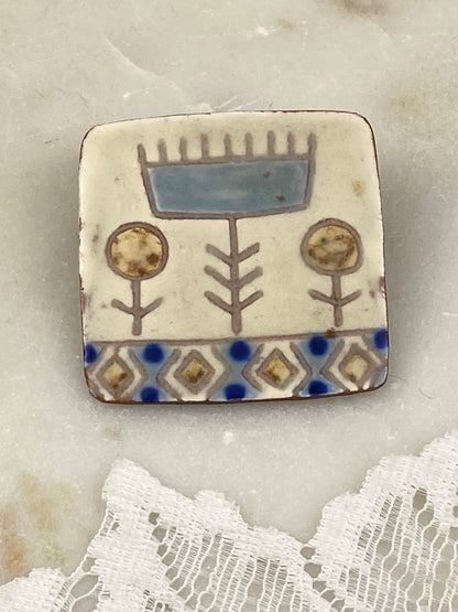 Hand Painted Clay Stick Figure Brooch by Karen og Aase of Denmark