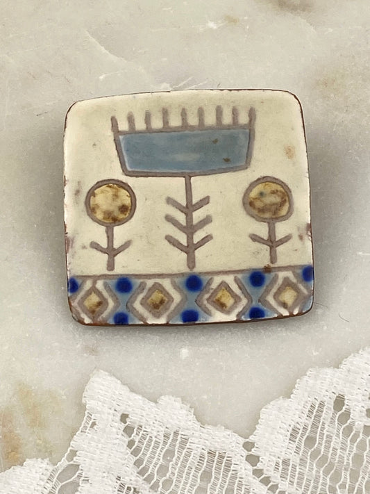 Hand Painted Clay Stick Figure Brooch by Karen og Aase of Denmark