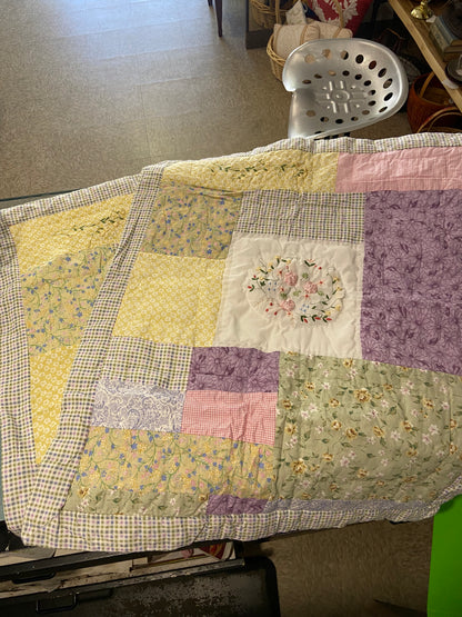 Pair of Quilted Pillow Shams with Ribbon Embroidery