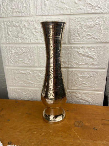 10” Tall Polished Brass Etched Vase