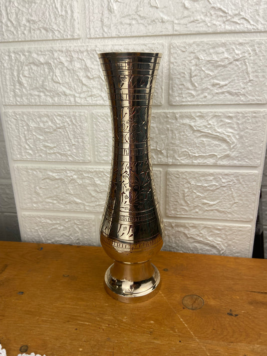 10” Tall Polished Brass Etched Vase
