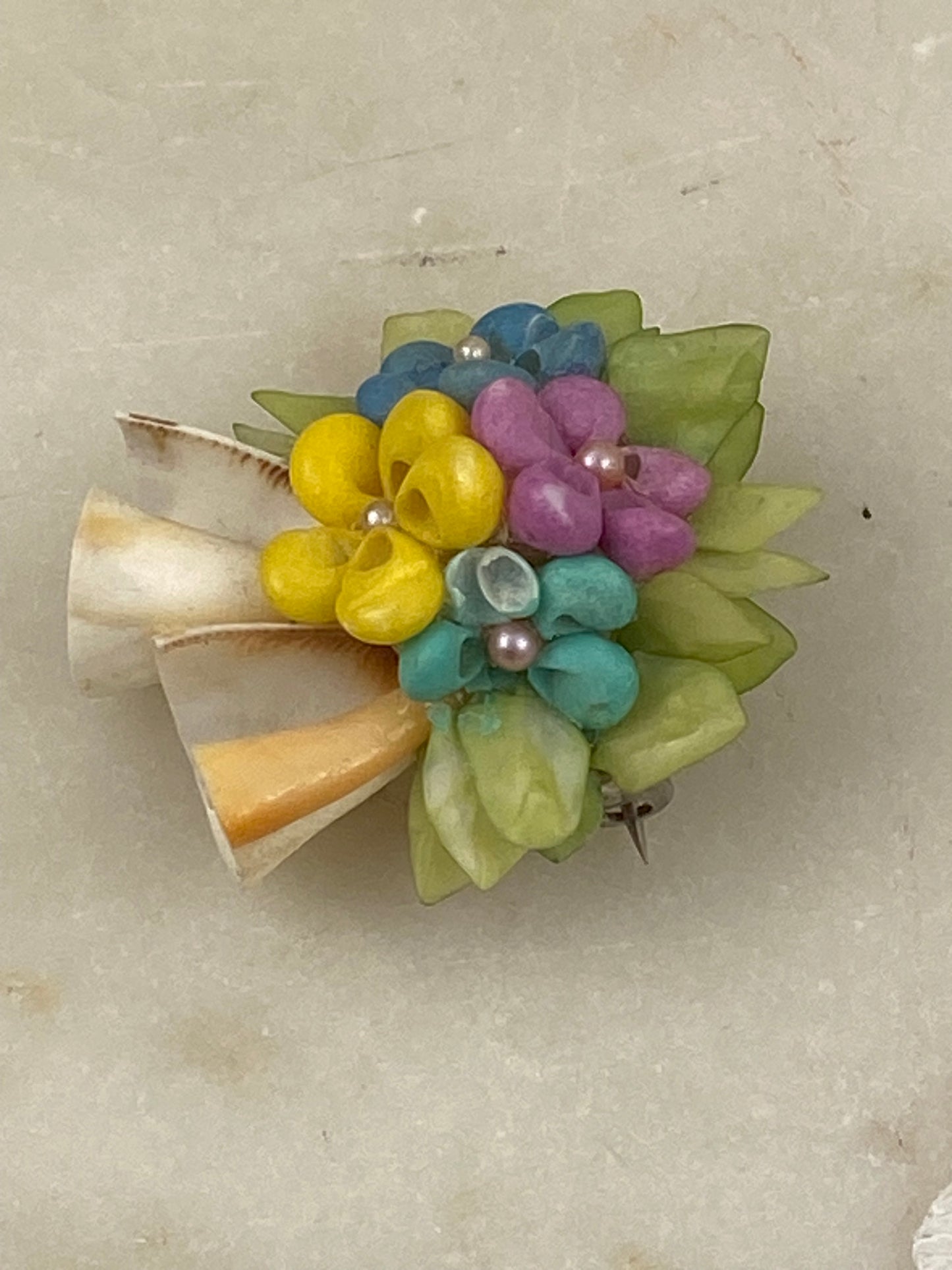 Hand Painted Ceramic Floral Bouquet Brooch