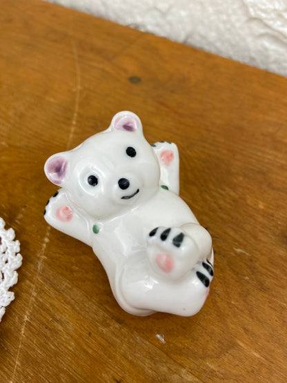 Set of Hand Painted Ceramic Teddy Bears | Salt & Pepper Shakers with Toothpick Holder