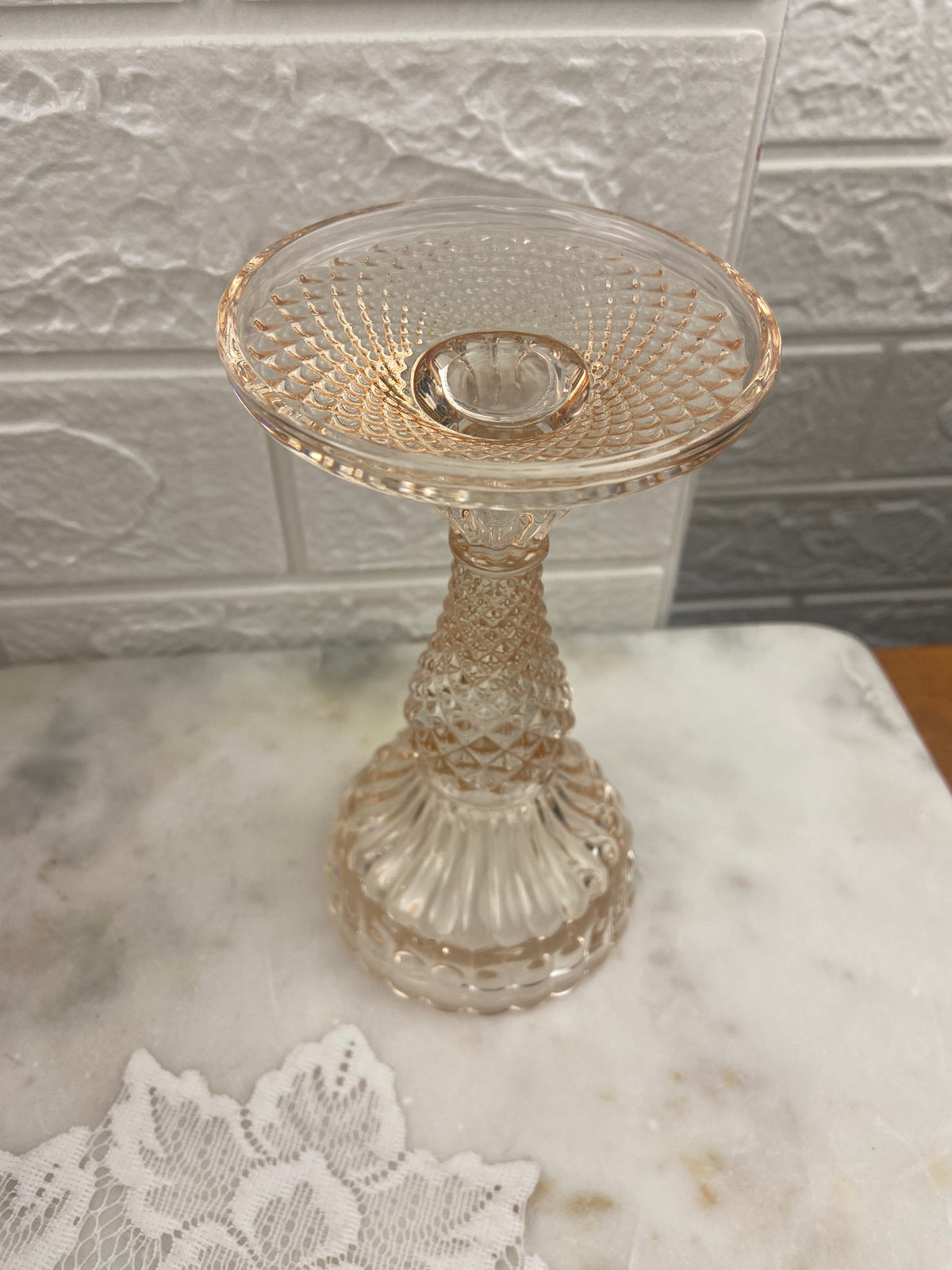 6.25” Champagne-Coloured Pressed Glass Bella Pedestal Candle Holder