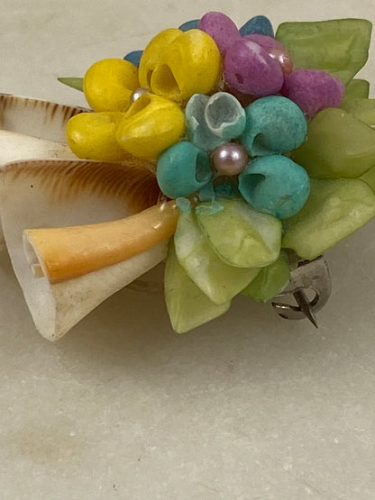 Hand Painted Ceramic Floral Bouquet Brooch