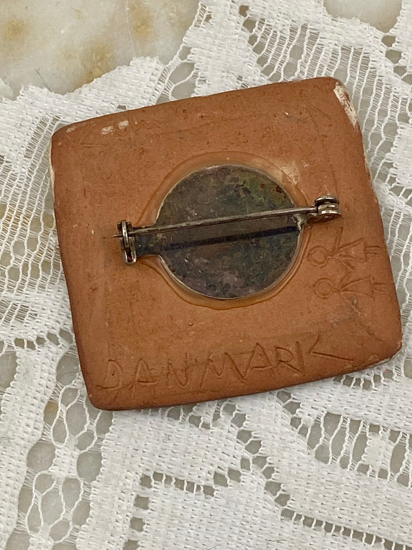 Hand Painted Clay Stick Figure Brooch by Karen og Aase of Denmark