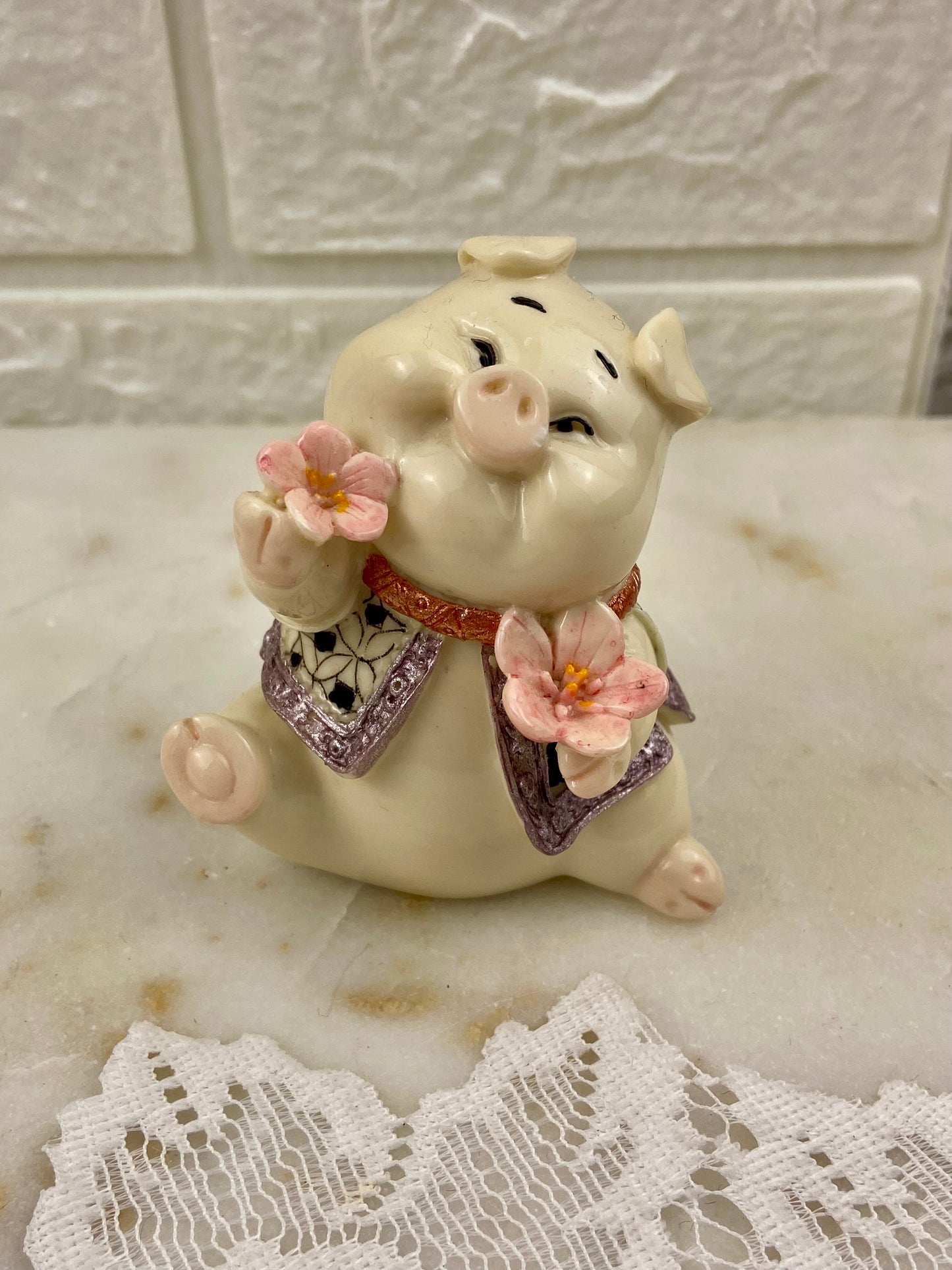 Hand Painted Happy Pig in Waistcoat | Porcelain