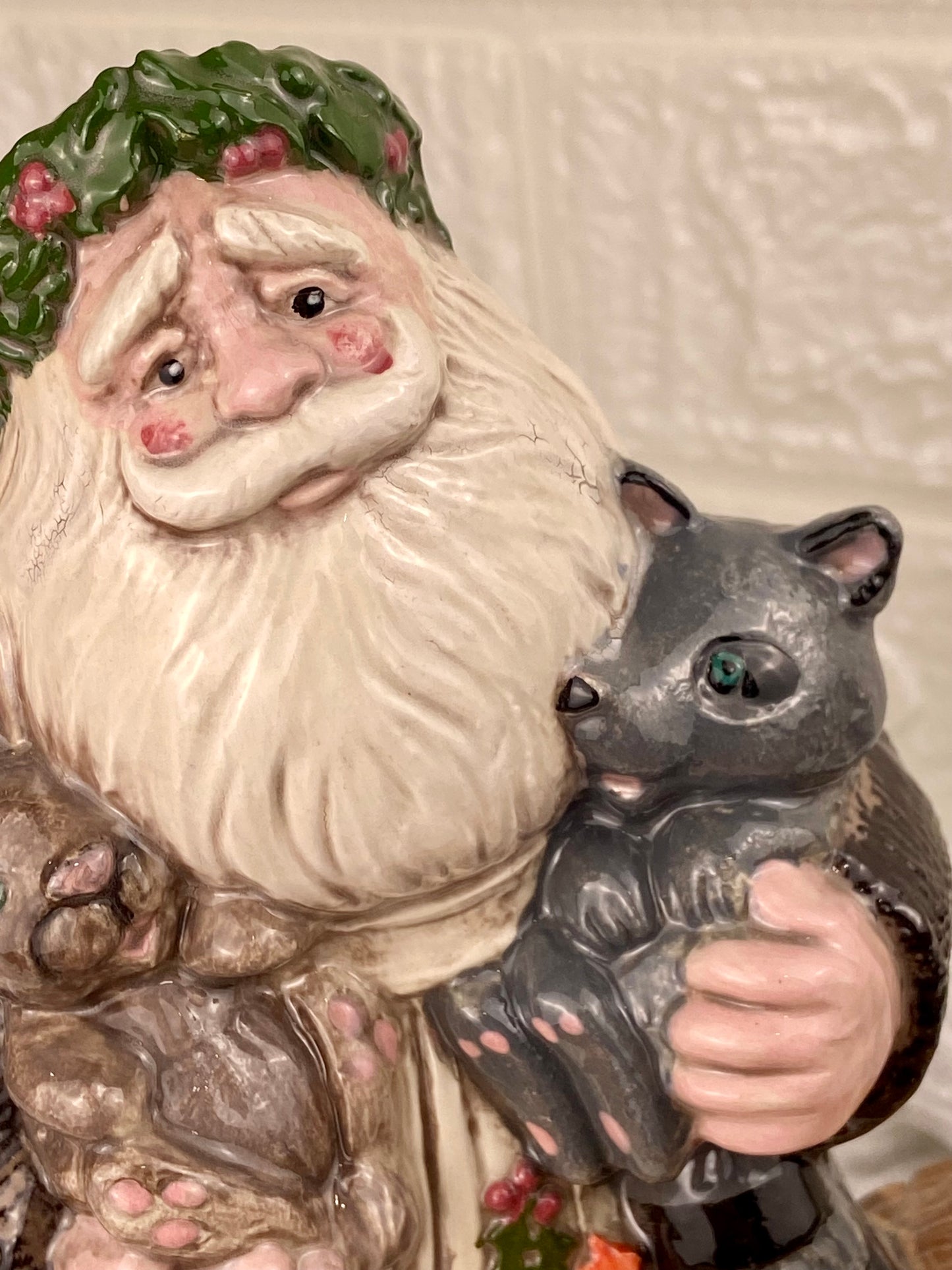 Handmade Old World Ceramic Santa with Toy Boat and Animals